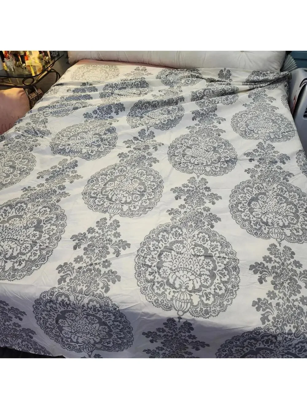 Elegant Gray and White Patterned Duvet Pottery Barn California King